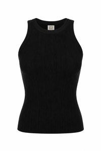 Haut TOTEME côtelé sans couture maille extensible noir - Top premium _ vue de face