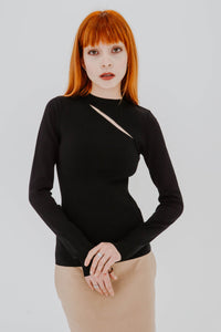 Haut en tricot viscose noir Victoria Beckham avec découpes cut-out, coupe ajustée élégante, style luxe minimaliste - vue de face