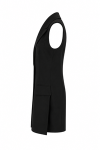 Robe-veste Victoria Beckham noire vue de côté — silhouette architecturale sans manches, longueur mini, épaulettes épaisses, coupe ajustée_VUE DE CÔTÉ