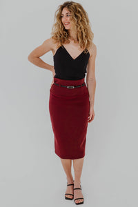 black halo la jupe crayon jack o bordeaux avec ceinture - vue de face