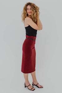 black halo la jupe crayon jack o bordeaux avec ceinture - vue latérale