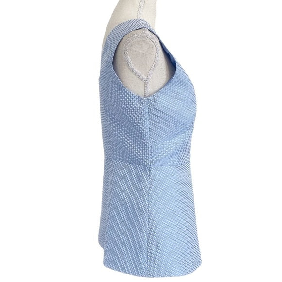 ADOLFO DOMINGUEZ BABY BLUE WHITE JACQUARD TEXTURED PEPLUM TANK TOP