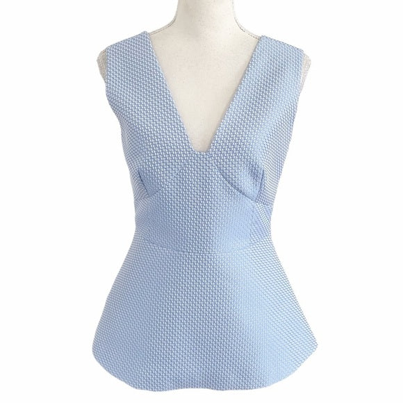 ADOLFO DOMINGUEZ BABY BLUE WHITE JACQUARD TEXTURED PEPLUM TANK TOP