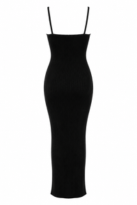 Robe maxi Ronny Kobo Pascale noire avec bustier dentelle, encolure V et tricot côtelé extensible bodycon vue de dos
