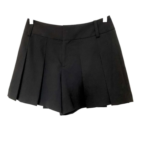 ALICE + OLIVIA BLACK HIGH RISE BELT LOOPS TROUSER SHORTS SKORT - 6