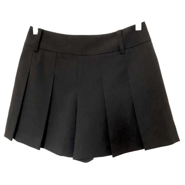 ALICE + OLIVIA BLACK HIGH RISE BELT LOOPS TROUSER SHORTS SKORT - 6