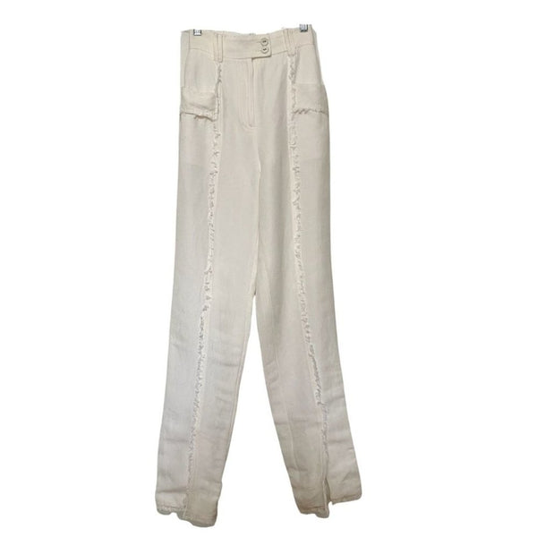 AJE WHITE LINEN BLEND MARTINO TAPERED LEG FRAY PANTS - 4